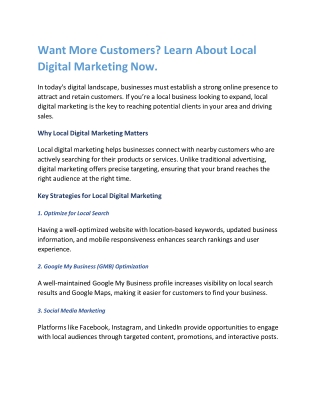 Want More Customers, Learn About Local Digital Marketing Now