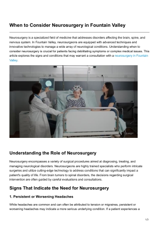 When to Consider Neurosurgery in Fountain Valley