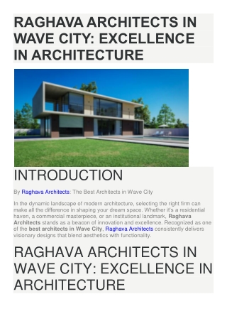 Raghava Architects in Wave City Excellence in Architecture