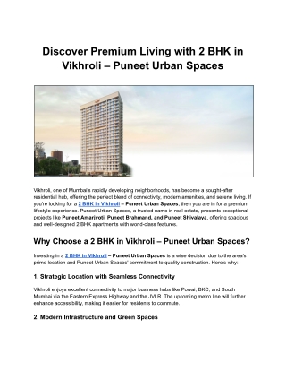 Discover Premium Living with 2 BHK in Vikhroli – Puneet Urban Spaces
