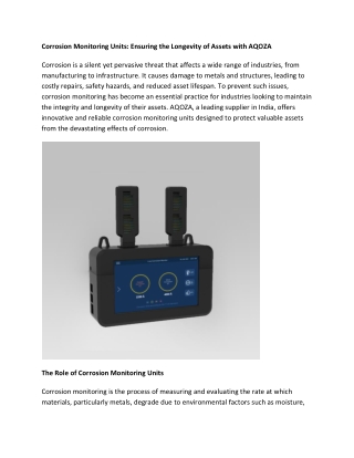 Corrosion Monitoring Units Ensuring the Longevity of Assets with AQOZA
