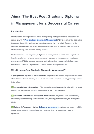 Aima The Best Post Graduate Diploma in Management for a Successful Career