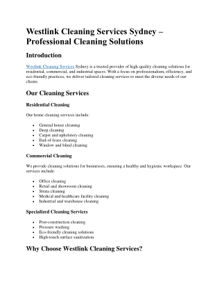 Westlink Cleaning Services Sydney