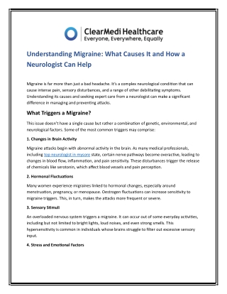 Understanding Migraine What Causes It and How a Neurologist Can Help