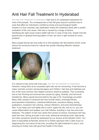 Anti Hair Fall Treatment In Hyderabad | Neoskin Clinic