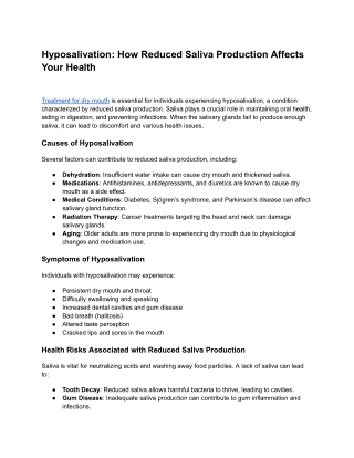 Hyposalivation_ How Reduced Saliva Production Affects Your Health