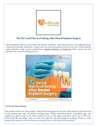 The Do’s and Don’ts of Eating After Dental Implant Surgery