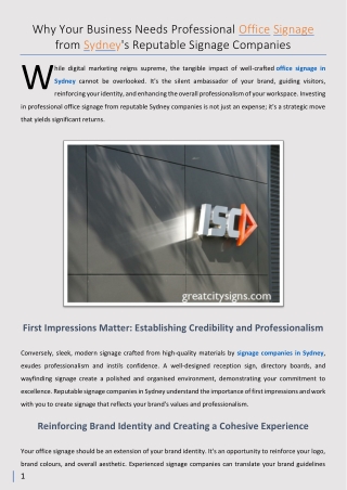 Why Your Business Needs Professional Office Signage from Sydney's Reputable Signage Companies