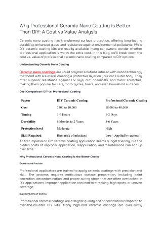 Ceramic Nano Coating is Better Than DIY A Cost vs Value Analysis