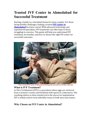 Trusted IVF Center in Ahmedabad for Successful Treatment