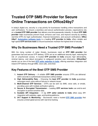 trusted otp sms provider for secure online transactions on office24by7