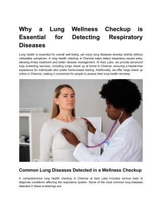 Lung & Respiratory Checkup Online in Chennai - Price & Details