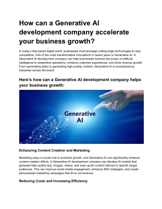 How a Generative AI development company can accelerate your business growth?
