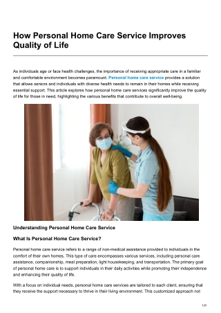How Personal Home Care Service Improves Quality of Life