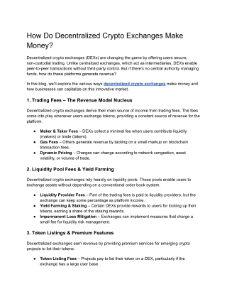 How Do Decentralized Crypto Exchanges Make Money