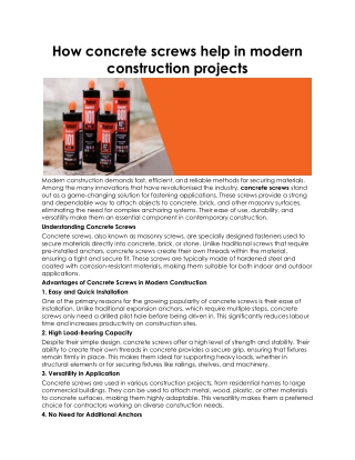 How concrete screws help in modern construction projects