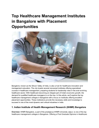 Top Healthcare Management Institutes in Bangalore with Placement Opportunities
