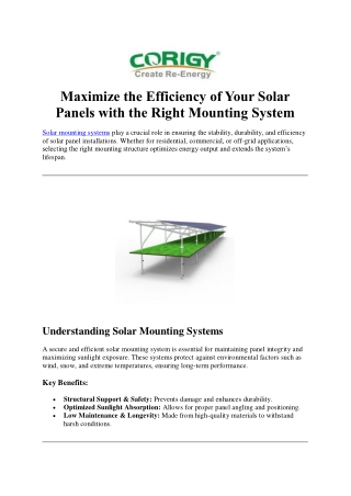 Fast Installation Solar Mounting Systems in USA – Corigy
