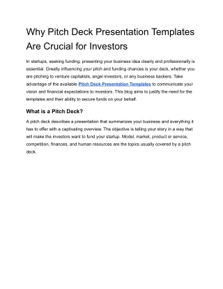 Why Pitch Deck Presentation Templates Are Crucial for Investors- SlidesBrain