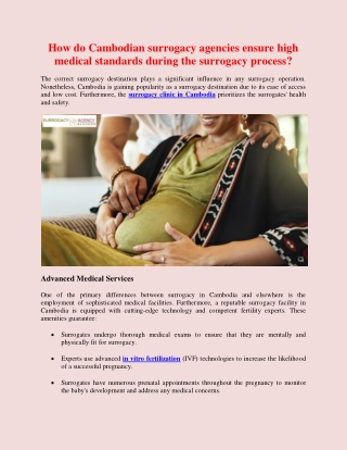 How do Cambodian surrogacy agencies ensure high medical standards during the surrogacy process