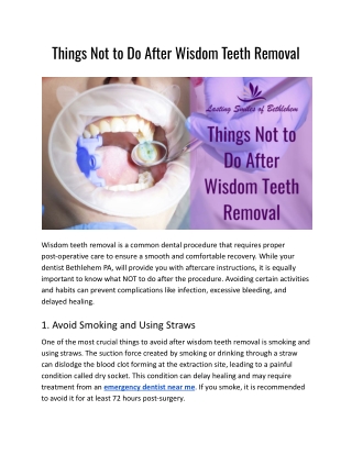 Things Not to Do After Wisdom Teeth Removal