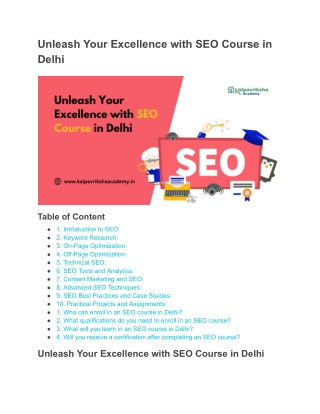 unleash your excellence with seo course in delhi