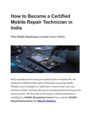 How to Become a Certified Mobile Repair Technician in India