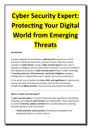 Cyber Security Expert - Protecting Your Digital World from Emerging Threats