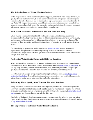 The Role of Advanced Water Filtration Systems