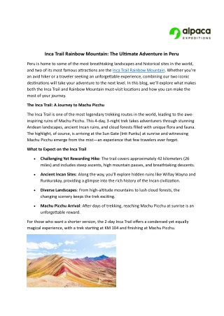 Inca Trail Rainbow Mountain- The Ultimate Adventure in Peru