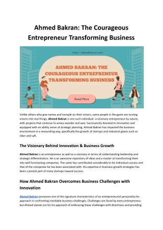 Ahmed Bakran: The Visionary Entrepreneur Transforming Business