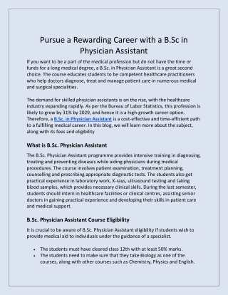 Pursue a Rewarding Career with a B.Sc in Physician Assistant