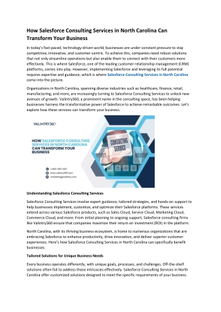 How Salesforce Consulting Services in North Carolina Can Transform Your Business
