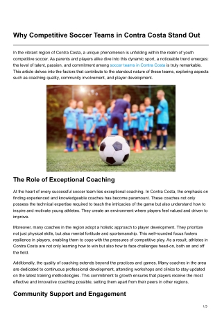 Why Competitive Soccer Teams in Contra Costa Stand Out