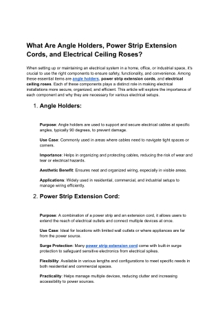 What Are Angle Holders, Power Strip Extension Cords, and Electrical Ceiling Roses