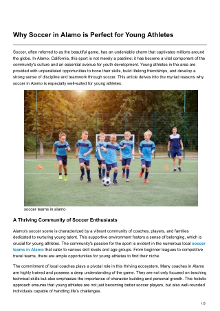 Why Soccer in Alamo is Perfect for Young Athletes