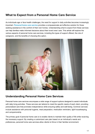 What to Expect from a Personal Home Care Service