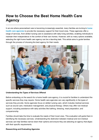 How to Choose the Best Home Health Care Agency