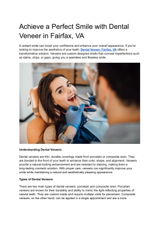 Achieve a Perfect Smile with Dental Veneer in Fairfax, VA