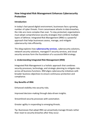 How Integrated Risk Management Enhances Cybersecurity Protection