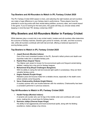 Top Bowlers and All-Rounders to Watch in IPL Fantasy Cricket 2025