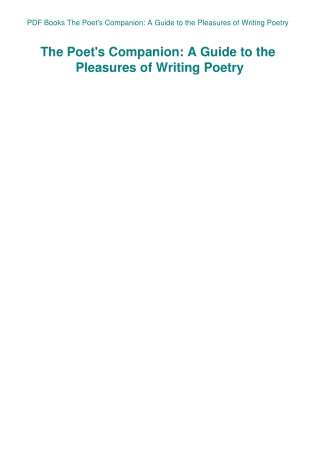 PDF Books The Poet's Companion A Guide to the Pleasures of Writing Poetry