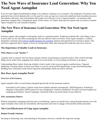 the new wave of insurance lead generation