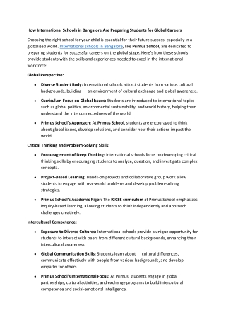 How International Schools in Bangalore Are Preparing Students for Global Careers