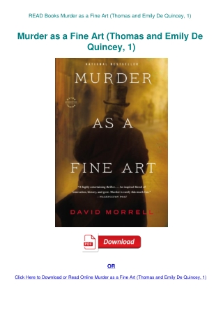 READ Books Murder as a Fine Art (Thomas and Emily De Quincey  1)