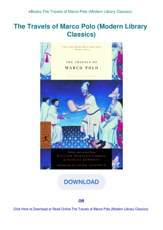 eBooks The Travels of Marco Polo (Modern Library Classics)
