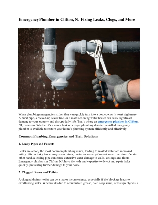 Emergency Plumber in Clifton, NJ Fixing Leaks, Clogs, and More