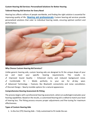 Custom hearing aid services