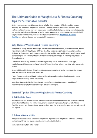 The Ultimate Guide to Weight Loss & Fitness Coaching: Tips for Sustainable Resul