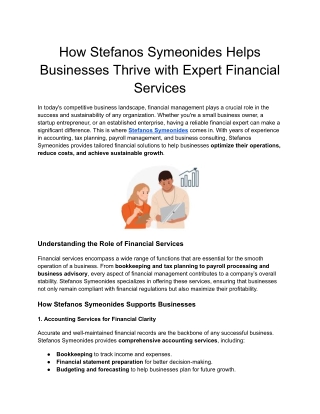 How Stefanos Symeonides Helps Businesses Thrive with Expert Financial Services